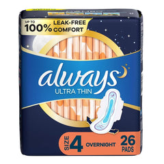 Feminine Pad Always® Ultra Thin Overnight / With Wings Heavy Absorbency  SZ4 (26/PK 6PK/CS)) MK-1232985