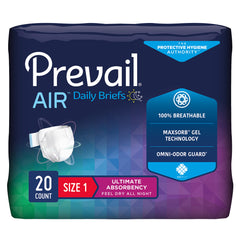 Incontinence Brief Prevail® Air™ Adult Size 1 / Medium Unisex Disposable Heavy Absorbency (20/PK 4PK/CS) MK-1234063