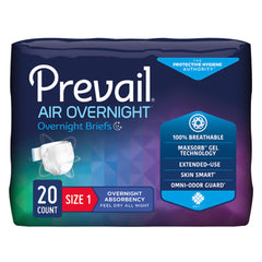 Incontinence Brief Prevail Air™ Overnight Adult Size 1 / Medium Unisex Disposable Heavy Absorbency  SZ1/M (20/PK 4PK/CS) MK-1234413