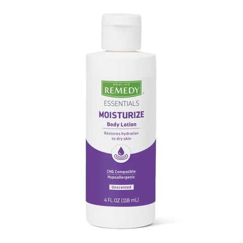 Hand and Body Moisturizer Medline Remedy® Essentials Moisturize 4 oz. Bottle Unscented Lotion CHG Compatible (60/CS) MK-1237758