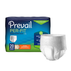 Absorbent Underwear Prevail® Per-Fit® Extra Pull On with Tear Away Seams Adult X-Large Unisex Disposable Heavy Absorbency UNDERWEAR, PROTECTIVE PREVAIL PER-FIT XLRG DISP(20/PK 4PK/CS MK-1243752