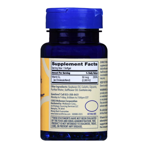 McKesson Vitamin Supplement Foster & Thrive™ Vitamin D3 2,000 IU Strength Softgel 100 per Bottle 1244150