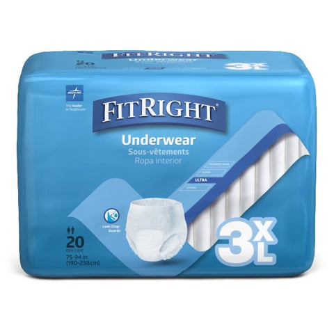 Absorbent Underwear FitRight® Bariatric Pull On with Tear Away Seams Adult 3X-Large Unisex Disposable Heavy Absorbency (20/BG 4BG/CS) MK-1246972