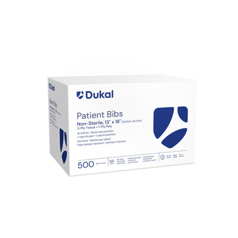 Dental Bib Dukal 13 X 18 Inch Blue NonSterile BIB, PT 2PLY BLU DISP 13"X18" (500/CS) MK-1250153