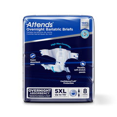 Incontinence Brief Attends® Overnight Bariatric Adult 5X-Large Unisex Disposable Heavy Absorbency  5XLG 115" (8/BG 4BG/CS) MK-1254292