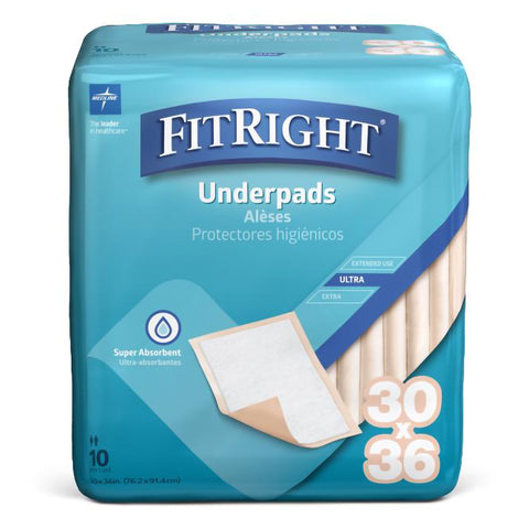Disposable Underpad FitRight™ 30 X 36 Inch Fluff / Polymer Heavy Absorbency (10/BG 10BG/CS MK-1259667