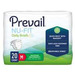 Incontinence Brief Prevail® Nu-Fit® Adult Medium Unisex Disposable Heavy Absorbency NUFIT MAX ABSRBADLT MED (20/BG 4BG/CS) MK-1261576