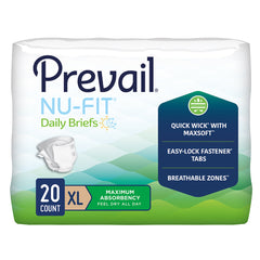 Incontinence Brief Prevail® Nu-Fit® Adult X-Large Unisex Disposable Heavy Absorbency NUFIT MAX ABSRBADLT XLG (20/BG 4BG/CS) MK-1261578