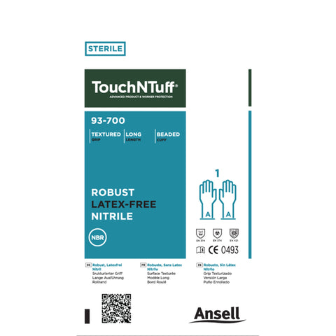 Cleanroom Glove TouchNTuff® 93-700 Size 7.5 to 8 Nitrile Green 12 Inch Length Beaded Cuff Sterile Pair DISP STR SZ7.5-8 (200PR/CS MK-1263486