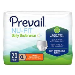 Absorbent Underwear Prevail® Nu-Fit® Pull On with Tear Away Seams Adult X-Large Unisex Disposable Heavy Absorbency UNDERWEAR, PREVAIL NU-FIT XLG 58"-68" (20/PK 4PK/CS) MK-1263961