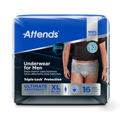 Absorbent Underwear Attends® for Men Pull On with Tear Away Seams Adult X-Large Male Disposable Heavy Absorbency  MENS MODERATE HEAVYXLG 48"-64" (16/BG 4BG/CS) MK-1277118