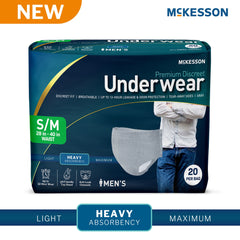Absorbent Underwear McKesson Premium Discreet Pull On with Tear Away Seams Adult Small / Medium Male Disposable Heavy Absorbency UNDERWEAR, MAXIMUM DISP GRY SM/MED 28-40" (20/BG 4BG/CS) MK-1282077