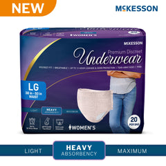Absorbent Underwear McKesson Premium Discreet Pull On with Tear Away Seams Adult Large Female Disposable Heavy Absorbency UNDERWEAR, INCONT HEAVY DISP PNK LG 38-50" (20/BG 4BG/CS) MK-1278781