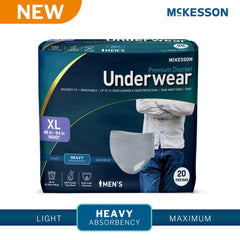 Absorbent Underwear McKesson Premium Discreet Pull On with Tear Away Seams Adult X-Large Male Disposable Heavy Absorbency UNDERWEAR, INCONT HEAVY DISP GRY XLG 48-64" (20/BG 4BG/CS) MK-1278782