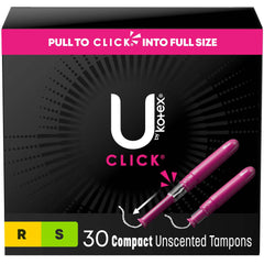Tampon U By Kotex® Click® Regular / Super Absorbency Plastic Applicator Individually Wrapped  MULTIPACK (30/BX 6BX/CS) MK-1280266