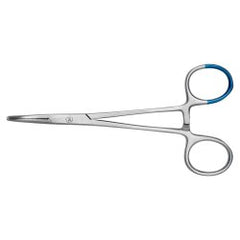 Mosquito Forceps BioBlue 5 Inch Length Floor / Office Grade Stainless Steel Sterile Locking Finger Ring Handle Curved Blunt Serrated Tips CASE OF 25 MK-1281409