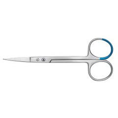 Iris Scissors BioBlue 4-1/2 Inch Length Floor / Office Grade Stainless Steel Sterile Finger Ring Handle Straight Sharp Tip / Sharp Tip CASE OF 25 MK-1281415