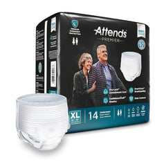 Absorbent Underwear Attends® Premier Pull On with Tear Away Seams Adult X-Large Unisex Disposable Heavy Absorbency PREMIER ATTENDS XLG(14/BG 4BG/CS) MK-1281873