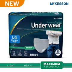 Absorbent Underwear McKesson Premium Discreet Pull On with Tear Away Seams Adult Large Male Disposable Heavy Absorbency UNDERWEAR, MAXIMUM DISP GRY LG38-50" (20/BG 4BG/CS) MK-1282084