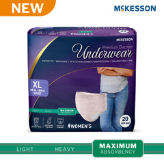 Absorbent Underwear McKesson Premium Discreet Pull On with Tear Away Seams Adult X-Large Female Disposable Heavy Absorbency UNDERWEAR, MAXIMUM DISP PNK XLG 48-64" (20/BG 4BG/CS) MK-1282085