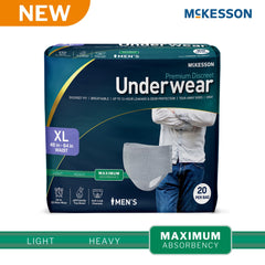 Absorbent Underwear McKesson Premium Discreet Pull On with Tear Away Seams Adult X-Large Male Disposable Heavy Absorbency UNDERWEAR, MAXIMUM DISP GRY XLG 48-64" (20/BG 4BG/CS) MK-1282086