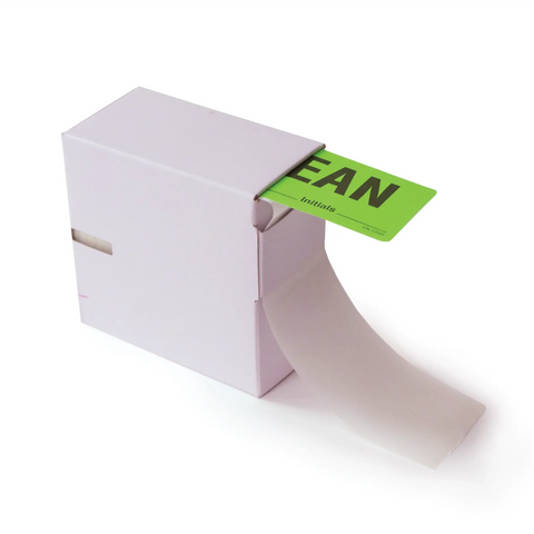 "Clean" Label • Fluorescent Green • 4"W x 1.875"H 240/roll