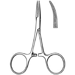 Mosquito Forceps Sklar® Hartmann 3-1/2 Inch Length OR / Surgical Grade German Stainless Steel NonSterile Locking Finger Ring Handle Curved Serrated Tips EACH MK-164567