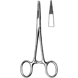 Hemostatic Forceps Sklar® Johns Hopkins 5-1/2 Inch Length OR / Surgical Grade German Stainless Steel NonSterile Locking Finger Ring Handle Straight Serrated Tips EACH MK-252929