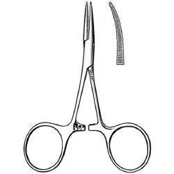 Mosquito Forceps Sklar® Hartmann 3-1/2 Inch Length OR / Surgical Grade German Stainless Steel NonSterile Locking Finger Ring Handle Curved Serrated Tips EACH MK-252933
