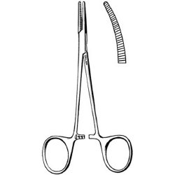 Mosquito Forceps Sklar® Halsted 5 Inch Length OR / Surgical Grade German Stainless Steel NonSterile Locking Finger Ring Handle Curved Serrated Tips with 1 X 2 Teeth EACH MK-252937