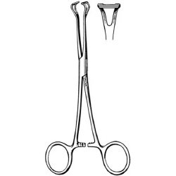 Tissue Holding Forceps Sklar® Babcock 6-1/4 Inch Length OR / Surgical Grade German Stainless Steel NonSterile Locking Finger Ring Handle Straight Fenestrated Serrated Loop Tips EACH MK-330858
