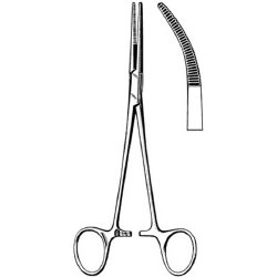 Hemostatic Forceps Surgi-OR™ Kelly-Rankin 6-1/4 Inch Length Mid Grade Stainless Steel NonSterile Locking Finger Ring Handle Curved Serrated Tips EACH MK-331875