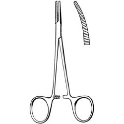 Mosquito Forceps Surgi-OR™ Halsted 5 Inch Length Mid Grade Stainless Steel NonSterile Locking Finger Ring Handle Curved Serrated Tips EACH MK-331880