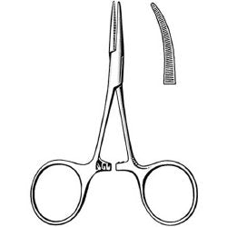 Mosquito Forceps Surgi-OR™ Hartmann 3-1/2 Inch Length Mid Grade Stainless Steel NonSterile Locking Finger Ring Handle Curved Serrated Tips EACH MK-331882