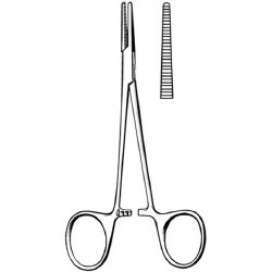 Mosquito Forceps Surgi-OR™ Halsted 5 Inch Length Mid Grade Stainless Steel NonSterile Locking Finger Ring Handle Straight Serrated Tips EACH MK-331888