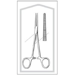 Hemostatic Forceps Econo Sterile™ Crile 5-1/2 Inch Length Floor / Office Grade Pakistani Stainless Steel Sterile Locking Finger Ring Handle Straight Serrated Tips CASE OF 25 MK-364370