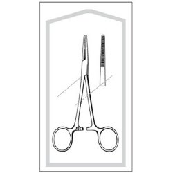 Hemostatic Forceps Econo Sterile™ Kelly 5-1/2 Inch Length Floor / Office Grade Pakistani Stainless Steel Sterile Locking Finger Ring Handle Straight Serrated Tips CASE OF 50 MK-364372