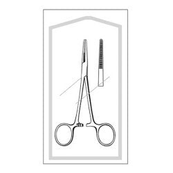 Hemostatic Forceps Econo Sterile™ Kelly 5-1/2 Inch Length Floor / Office Grade Pakistani Stainless Steel Sterile Locking Finger Ring Handle Straight Serrated Tips EA/CS MK-364374