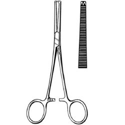 Hemostatic Forceps Sklar® Rochester-Ochsner 7-1/4 Inch Length OR / Surgical Grade German Stainless Steel NonSterile Locking Finger Ring Handle Curved Serrated Tips with 1 X 2 Teeth EACH MK-375705
