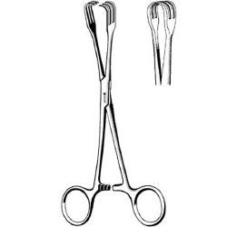 Traction Forceps Sklar® Lahey 6-1/4 Inch Length OR / Surgical Grade German Stainless Steel NonSterile Locking Finger Ring Handle Curved Sharp 3 X 3 Prongs EACH MK-375723