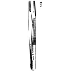 Tissue Forceps Sklar® Bonney 7 Inch Length OR / Surgical Grade German Stainless Steel NonSterile NonLocking Thumb Handle Straight Serrated Tips with 1 X 2 Teeth EACH MK-375760