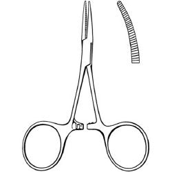 Mosquito Forceps Merit™ Hartmann 3-1/2 Inch Length Floor / Office Grade Pakistani Stainless Steel NonSterile Locking Finger Ring Handle Curved Serrated Tips EACH MK-376292