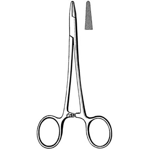 Needle Holder Merit™ Baumgartner 5-1/4 Inch Length Straight Serrated Tip Finger Ring Handle Each MK-376334
