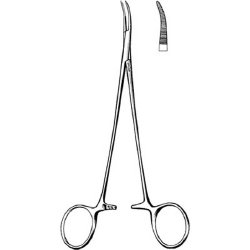 Hemostatic Forceps Sklar® Jacobs 7 Inch Length OR / Surgical Grade German Stainless Steel NonSterile Locking Finger Ring Handle Slightly Curved Serrated Tips EACH MK-376684