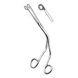 Catheter Forceps Merit™ Magill 8 Inch Length Floor / Office Grade Pakistani Stainless Steel NonSterile NonLocking Finger Ring Handle Angled Fenestrated Serrated Oval Tips EACH MK-376690