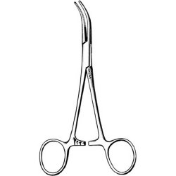 Hemostatic Forceps Sklar® Dandy 5-1/2 Inch Length OR / Surgical Grade German Stainless Steel NonSterile Locking Finger Ring Handle Curved to Side Serrated Tips EACH MK-377084