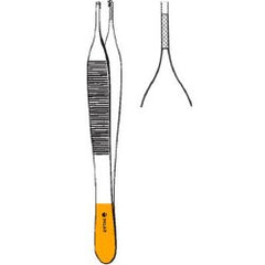 Tissue Forceps Sklar® Adson-Brown 4-3/4 Inch Length OR / Surgical Grade German Stainless Steel / Tungsten Carbide NonSterile NonLocking Thumb Handle Straight 7 X 7 Side Grasping Teeth EACH MK-377103