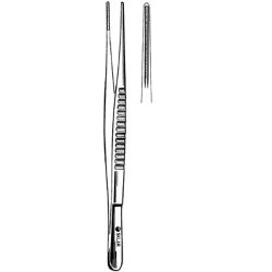 Tissue Forceps Sklar® DeBakey 9-1/2 Inch Length OR / Surgical Grade German Stainless Steel NonSterile NonLocking Thumb Handle Straight Fine, 1 X 2 Rows Atraumatic Teeth EACH MK-377151