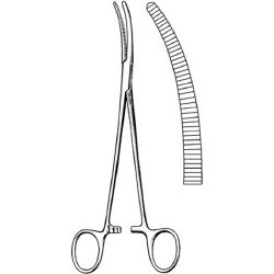 Hemostatic Forceps Sklar® Vanderbilt University 8-1/2 Inch Length OR / Surgical Grade German Stainless Steel NonSterile Locking Finger Ring Handle Curved Serrated Tips EACH MK-377222