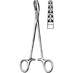 Bone Holding Forceps Sklar® Bircher-Ganske 8 Inch Length OR / Surgical Grade German Stainless Steel NonSterile Locking Finger Ring Handle Curved Serrated Tips with Teeth EACH MK-378229